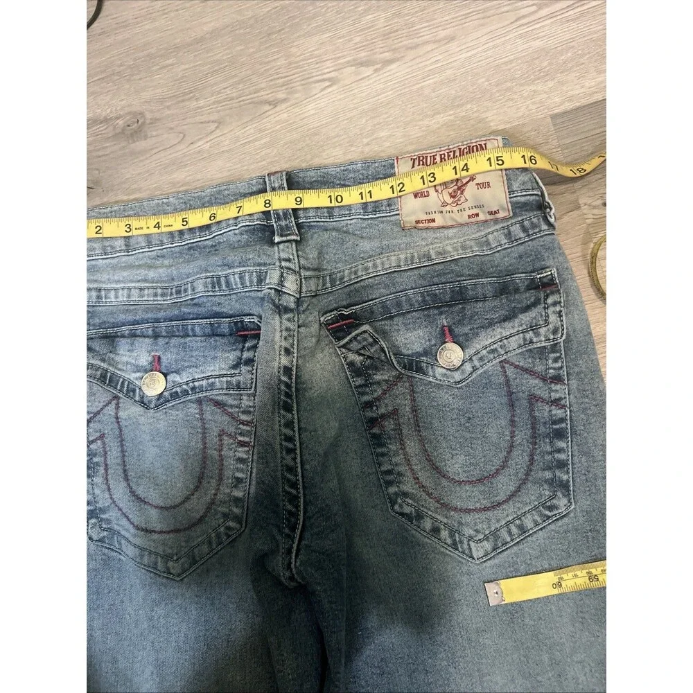 True Religion Mens Ricky Relaxed Straight Light Blue Wash Jeans Size 32 x 33